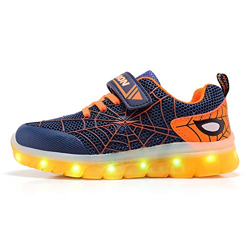 Zapatos Led Hombre araña Niños Niñas 7 Color USB Carga Luces Zapatillas, Flashing Zapatillas,Víspera de Todos los Santos.