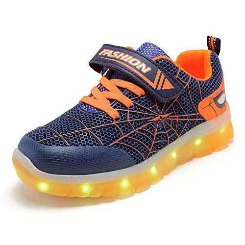 Zapatos Led Hombre araña Niños Niñas 7 Color USB Carga Luces Zapatillas, Flashing Zapatillas,Víspera de Todos los Santos.