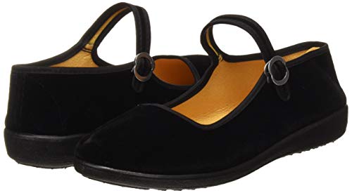 Zapatos Mary Jane de Terciopelo de Las Mujeres Algodón Negro Antigua Pekín Pisos de Tela Ejercicio de Yoga Zapatos de Baile (EU 34)