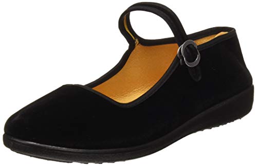 Zapatos Mary Jane de Terciopelo de Las Mujeres Algodón Negro Antigua Pekín Pisos de Tela Ejercicio de Yoga Zapatos de Baile (EU 34)