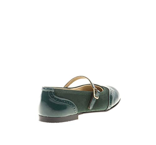 Zapatos Merceditas de niña con Cierre de Velcro. Este Zapato Francesita está Fabricado en Piel Serraje y Charol y Hecho en España - Mi Pequeña Modelo 1525I Color Verde.
