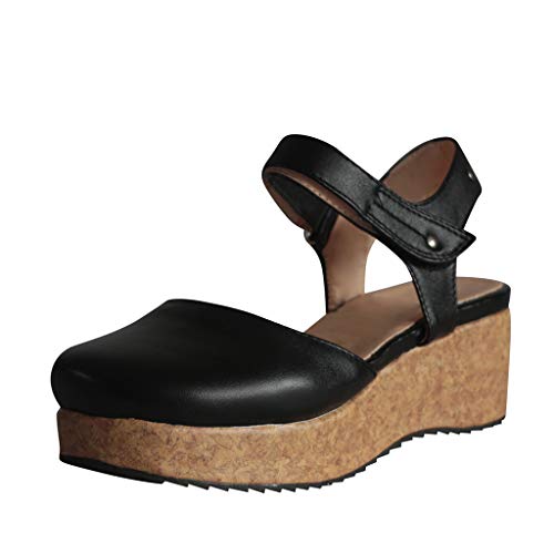 Zapatos Mujer Verano 2019 Sandalias con Puntera Cerrada de Cuña con Plataforma | Loop Fastener | Tacon Alto 6cm | Talla 35-43 | Elegante Romanos Estilo | Playa Fiesta Boda