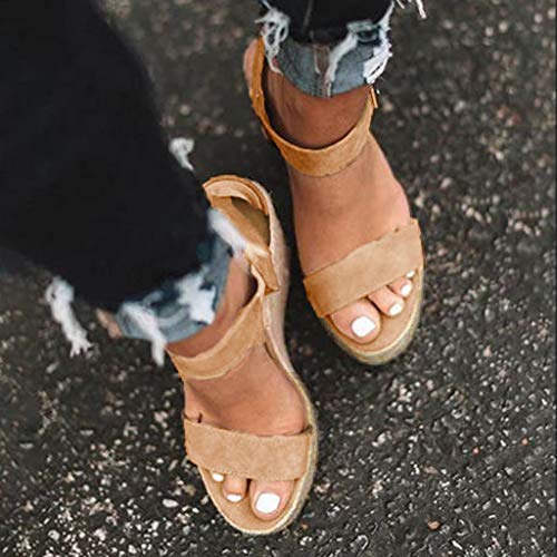 Zapatos Mujer Verano 2019 Sandalias de Cuña con Plataforma | Tacon Alto 10cm | Tejer Paja | Talla 35-43| Elegante Romanos Estilo | Playa Fiesta Boda |