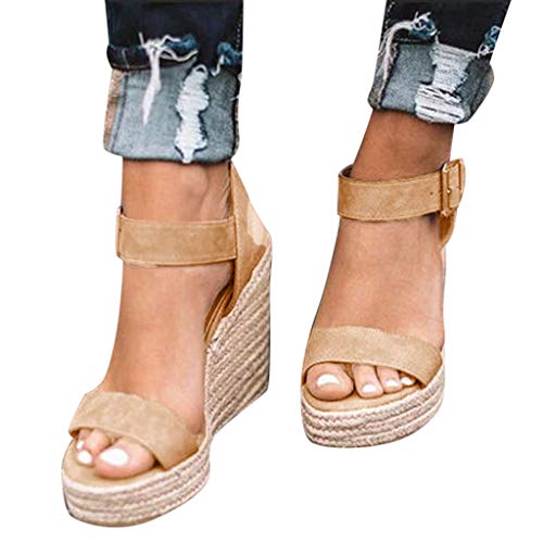 Zapatos Mujer Verano 2019 Sandalias de Cuña con Plataforma | Tacon Alto 10cm | Tejer Paja | Talla 35-43| Elegante Romanos Estilo | Playa Fiesta Boda |