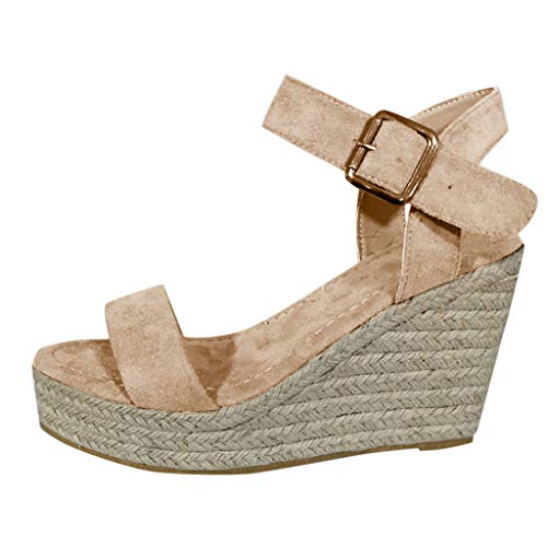 Zapatos Mujer Verano 2019 Sandalias de Cuña con Plataforma | Tacon Alto 10cm | Tejer Paja | Talla 35-43| Elegante Romanos Estilo | Playa Fiesta Boda |