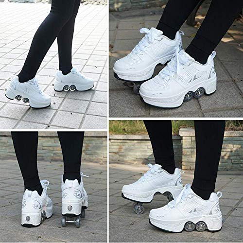 Zapatos Multiusos 2 En 1 Botas De De 4 Ruedas con Ruedas Ajustables Automática Calzado De Skateboarding Deportes De Exterior Patines En Línea,37