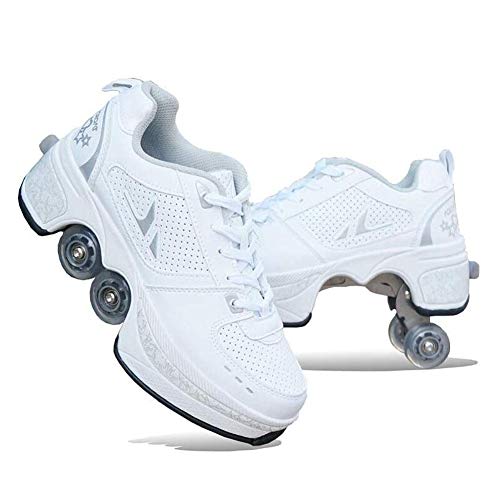 Zapatos Multiusos 2 En 1 Botas De De 4 Ruedas con Ruedas Ajustables Automática Calzado De Skateboarding Deportes De Exterior Patines En Línea,37