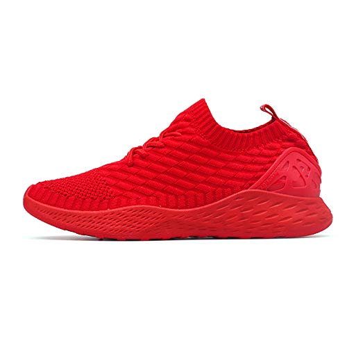 Zapatos para Correr Hombre Calcetines Zapatillas de Deportivo Slip on Sneakers de Gimnasia Jogging Low Top Calzado Knit Transpirables Fitness Rojo 42