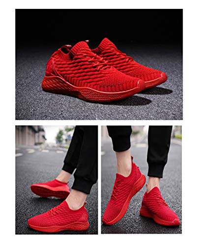 Zapatos para Correr Hombre Calcetines Zapatillas de Deportivo Slip on Sneakers de Gimnasia Jogging Low Top Calzado Knit Transpirables Fitness Rojo 42