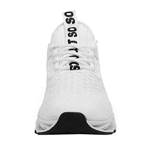 Zapatos para Correr Hombre Respirable Cómoda Gimnasio Zapatillas Casual Correr Aire Libre Sneakers Antideslizante Blanco A 45