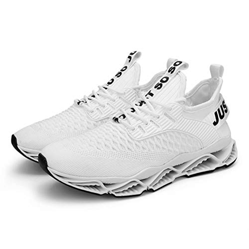 Zapatos para Correr Hombre Respirable Cómoda Gimnasio Zapatillas Casual Correr Aire Libre Sneakers Antideslizante Blanco A 45