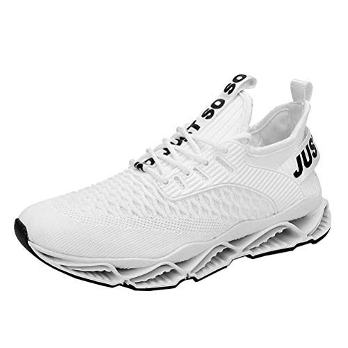 Zapatos para Correr Hombre Respirable Cómoda Gimnasio Zapatillas Casual Correr Aire Libre Sneakers Antideslizante Blanco A 45