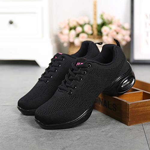 Zapatos Verano de Baile Latino para Mujeres Zapatillas de Danza Jazz SXSHUN Calzados de Rejilla Transpirable, Negro, 40 EU