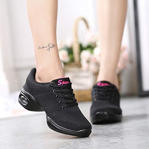 Zapatos Verano de Baile Latino para Mujeres Zapatillas de Danza Jazz SXSHUN Calzados de Rejilla Transpirable, Negro, 40 EU