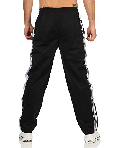 ZARMEXX Pantalones de chándal para hombre con tira de botones laterales para abrir, pantalones de deporte, ocio, jogging Negro M