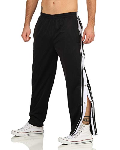 ZARMEXX Pantalones de chándal para hombre con tira de botones laterales para abrir, pantalones de deporte, ocio, jogging Negro M