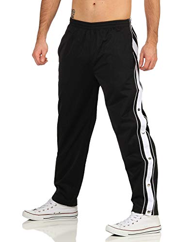 ZARMEXX Pantalones de chándal para hombre con tira de botones laterales para abrir, pantalones de deporte, ocio, jogging Negro M