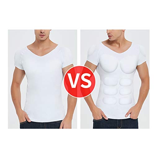 ZAYZ Músculos Abdominales Pectorales Invisibles Camiseta de Simulación para Hombre, Ropa Interior Muscular Transpirable Falsa, Comodidad Acolchada, Desmontable (Size : X-Small)