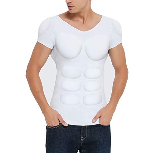 ZAYZ Músculos Abdominales Pectorales Invisibles Camiseta de Simulación para Hombre, Ropa Interior Muscular Transpirable Falsa, Comodidad Acolchada, Desmontable (Size : X-Small)