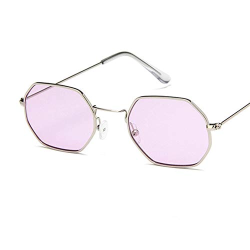 Zbertx Gafas de Sol de Moda para Mujer, pequeño Marco, polígono, Lentes de Sol, Gafas de Sol de Hombre, Gafas de Sol de época, Marco de Metal Hexagonal,Púrpura