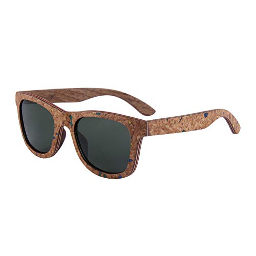 Zbertx Nuevas Gafas de Sol para Mujer con Marco de Madera laminada de Corcho Gafas de Sol para Hombre polarizadas,Verde