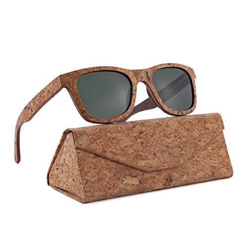 Zbertx Nuevas Gafas de Sol para Mujer con Marco de Madera laminada de Corcho Gafas de Sol para Hombre polarizadas,Verde