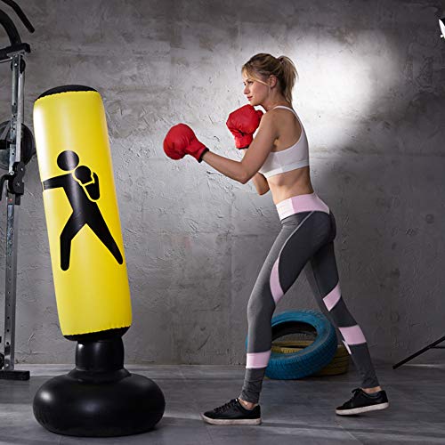 ZBOMR Saco de Boxeo, Saco de Boxeo de pie de 160 CM para un Rebote inmediato para Practicar Karate, Taekwondo y aliviar Pent Up Energy en niños Adultos, Ejercicio Boxeo Objetivo Bolsa (Amarillo)