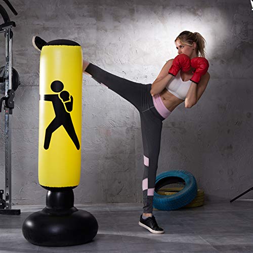 ZBOMR Saco de Boxeo, Saco de Boxeo de pie de 160 CM para un Rebote inmediato para Practicar Karate, Taekwondo y aliviar Pent Up Energy en niños Adultos, Ejercicio Boxeo Objetivo Bolsa (Amarillo)