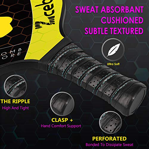 ZCEBRA Pala de Pickleball Grafito - Raqueta Ligera Fibra de Carbono núcleo de Panel de Abeja Polipropileno Texturizada – Set Funda Neopreno Grip Extra