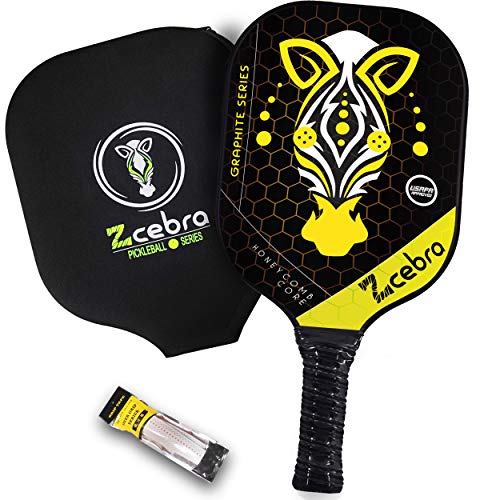 ZCEBRA Pala de Pickleball Grafito - Raqueta Ligera Fibra de Carbono núcleo de Panel de Abeja Polipropileno Texturizada – Set Funda Neopreno Grip Extra