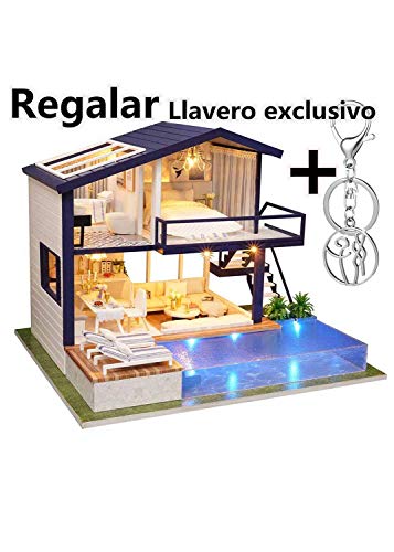 Zebroau Kit de casa de muñecas de madera DIY Dollhouse, Casas De Muñecas Con Muebles Luz LED Y Música, Niñas Niños Vacaciones Regalos de cumpleaños(sin cubierta antipolvo)