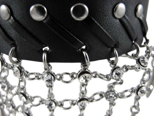 Zeckos - Pulsera de Vinilo para Mujer, diseño de Cascada, Color Negro Zeckos - Pulsera de Vinilo para Mujer, diseño de Cascada, Color Negro