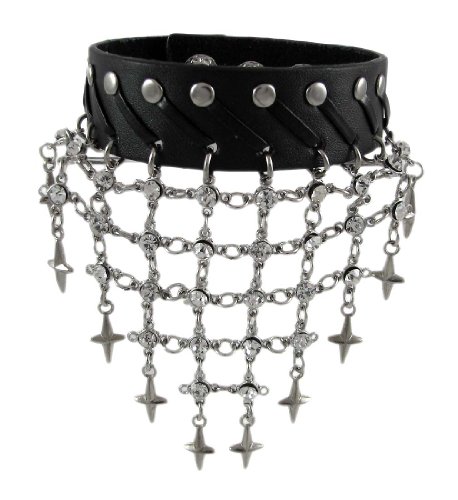 Zeckos - Pulsera de Vinilo para Mujer, diseño de Cascada, Color Negro Zeckos - Pulsera de Vinilo para Mujer, diseño de Cascada, Color Negro