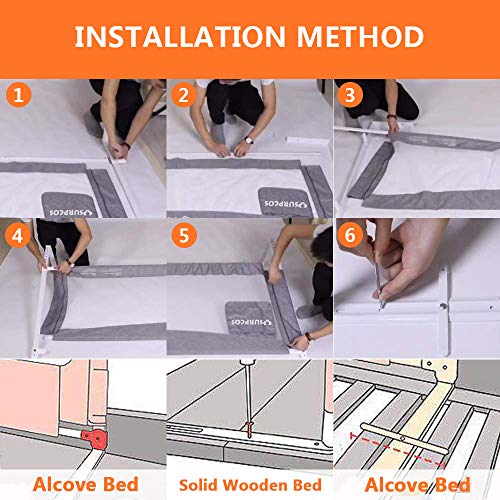 ZEHNHASE Barandilla de La Cama para bebés, Barrera de cama para niños Colchón doble, doble, tamaño completo tamaño queen y king (Cornamenta gris, 200cm, Children: L)