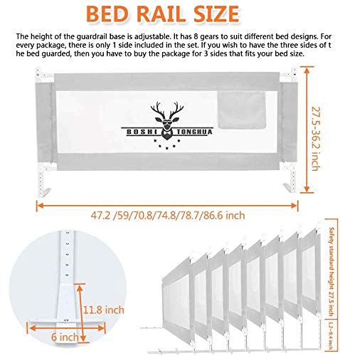 ZEHNHASE Barandilla de La Cama para bebés, Barrera de cama para niños Colchón doble, doble, tamaño completo tamaño queen y king (Cornamenta gris, 200cm, Children: L)