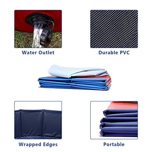ZEHNHASE Piscina para Mascotas Plegable, PVC Antideslizante y Resistente al Desgaste Piscina para Perros, Adecuado para Niños/Mascotas Perros (XL:160x30CM)
