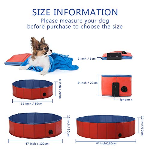 ZEHNHASE Piscina para Mascotas Plegable, PVC Antideslizante y Resistente al Desgaste Piscina para Perros, Adecuado para Niños/Mascotas Perros (XL:160x30CM)