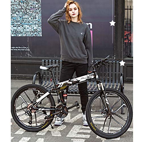 ZEIYUQI Bicicleta Plegable Mujer 24 Pulgadas Marco De Acero De Alto Carbono Todoterreno Velocidad Variable Montar Al Aire Libre,Blanco,21 * 26''* 3