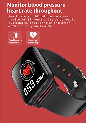 ZEIYUQI Reloj Inteligente Pantalla A Color Podómetro Deportivo Monitor De Ritmo CardíAco Mensaje De Empuje para iOS Android Fitness Tracker Pulsera,Red