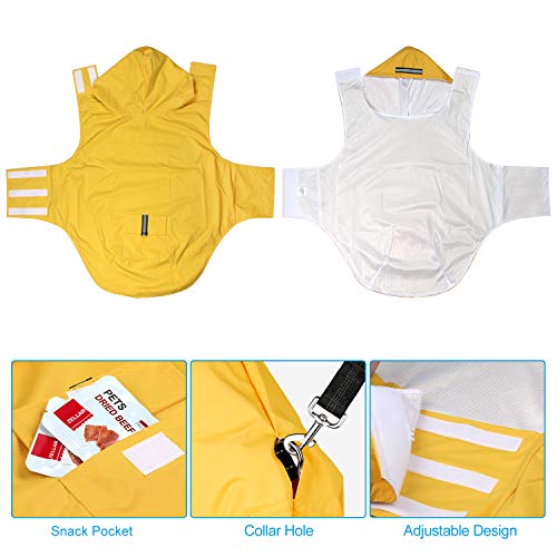 Zellar Impermeable para Perros con Capucha y Collar Agujero y Tiras reflectoras seguras, Ultra-Light Transpirable Impermeable 100% Chaqueta para Lluvia medianos Perro de Raza Grande