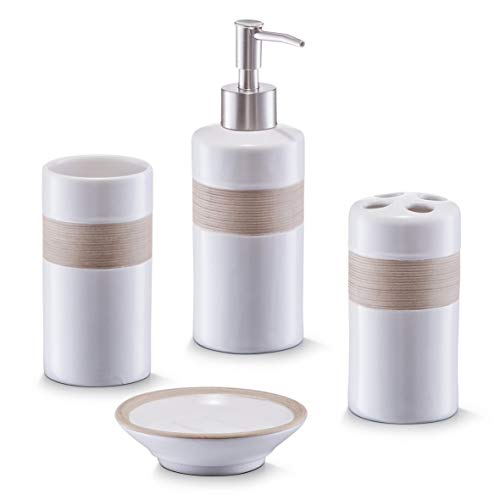 Zeller 18260 - Juego de accesorios para baño, 4 piezas, color beige y marrón Zeller 18260 - Juego de accesorios para baño, 4 piezas, color beige y marrón