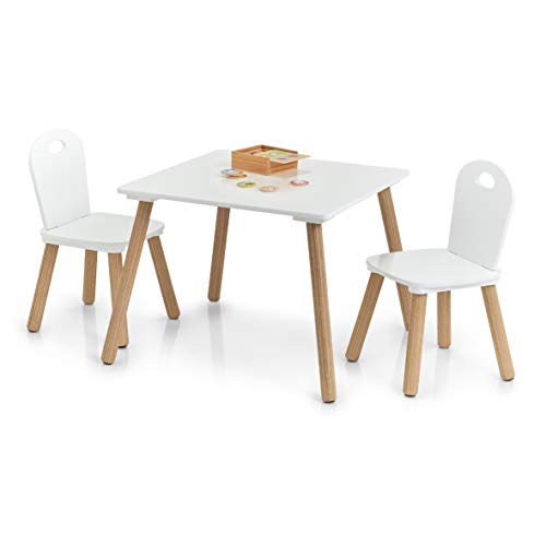 Zeller Scandi-Juego de Muebles Infantiles (3 Piezas), Pino, Tisch: 55x55x43,5 cm Stuhl: 28x28x50 cm