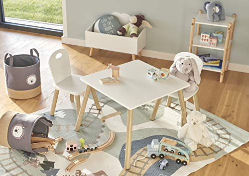 Zeller Scandi-Juego de Muebles Infantiles (3 Piezas), Pino, Tisch: 55x55x43,5 cm Stuhl: 28x28x50 cm