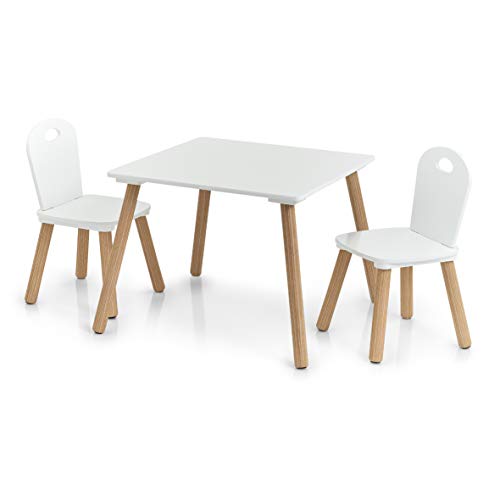 Zeller Scandi-Juego de Muebles Infantiles (3 Piezas), Pino, Tisch: 55x55x43,5 cm Stuhl: 28x28x50 cm