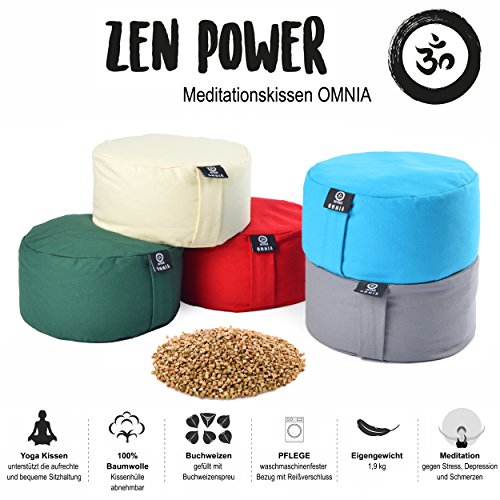 Zen Power cojín de meditación Omnia - cojín de Yoga Altura de Asiento: 15cm - cojín del Asiento de Yoga con Relleno de Trigo sarraceno tunda Lavable de 100% algodón sólido