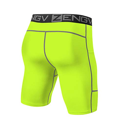 ZENGVEE 3 Piezas Mallas Cortas Hombre Running Pantalones Cortos Hombre de Mallas para Deporte, Fitness, Gym(Black Grey Yellow-L)