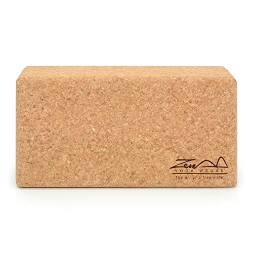 ZenYogaWedge - Bloque de corcho para yoga (100% natural, para principiantes y profesionales, yoga, pilates, clases, ejercicio, fitness, agarre antideslizante)