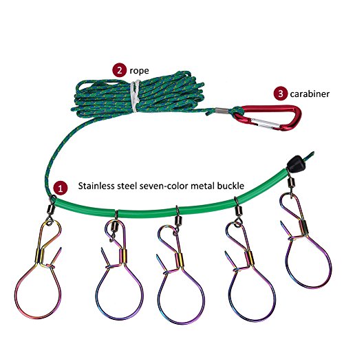 Zer one 16FT Acero Inoxidable Heavy Duty Fish Stringer Lock con 5 Hebillas Cuerda de Pesca Lanyard Equipo de Aparejos de Pesca Tackle Tool