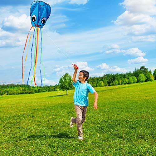ZERHOK 2 Piezas Cometas de Pulpo Cometa Grande para Niños Cometa Infantil Arcoiris Fácil de Volar para Actividades al Aire Libre Viaje Playa Adultos Chicos Niñas(Rojo y Azul)