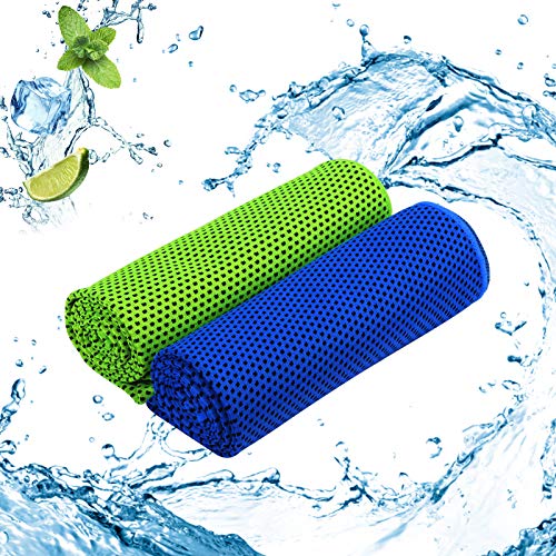 ZERHOK Toalla fría 2pcs Cooling Towel Verde y Azul de Fibra fría para Bajar Temperatura del Cuerpo en Verano al Hacer Deporte en Gimnasia y Estadio o está en Fibre y absorver Sudor